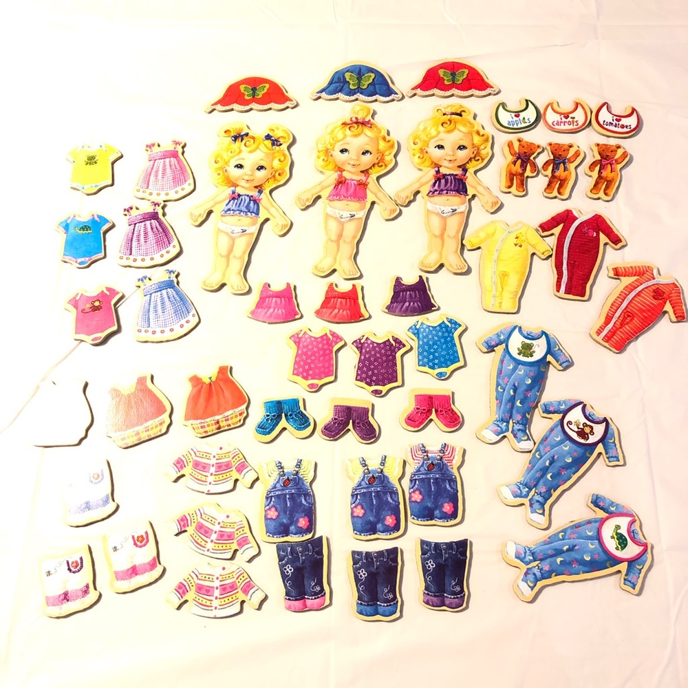 Wooden Magnetic Dress-Up Dolls Triplets Play Set